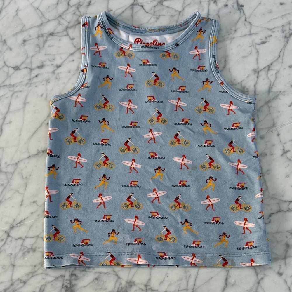 Piccolina Sleeveless Top with Girl Surfing Print Sz 7